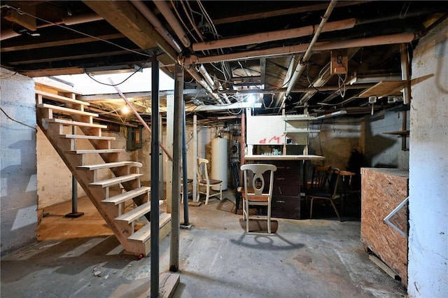 basement featuring gas water heater