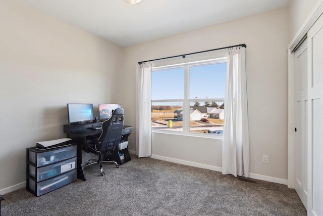 view of carpeted home office