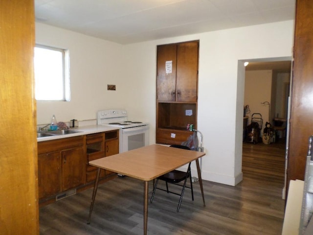 kitchen featuring sink, dark hardwood / wood-style flooring, and electric stove