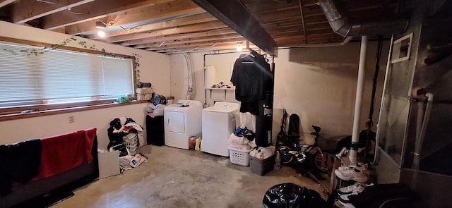 basement featuring washing machine and dryer