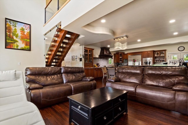 4922 W Dean Rd, Milwaukee, WI 53223 - living room featuring recessed lighting, stairs, and dark wood finished floors