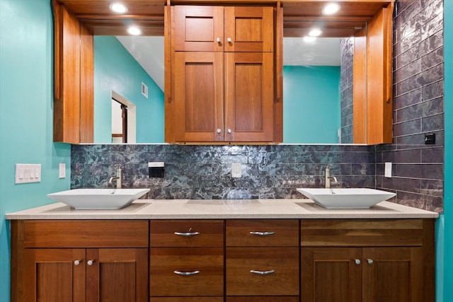 4922 W Dean Rd, Milwaukee, WI 53223 - full bath with tasteful backsplash, double vanity, and recessed lighting