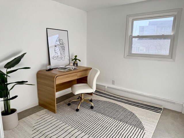 home office with light carpet