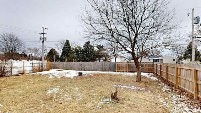 view of yard layered in snow