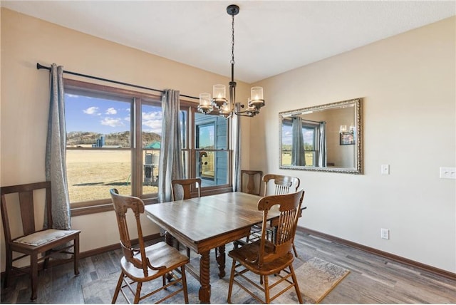 dining room featuring an inviting chandelier and dark wood-type flooring