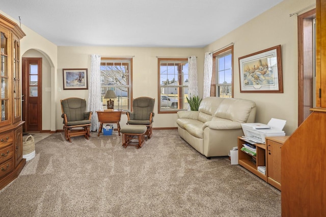 living area with light carpet