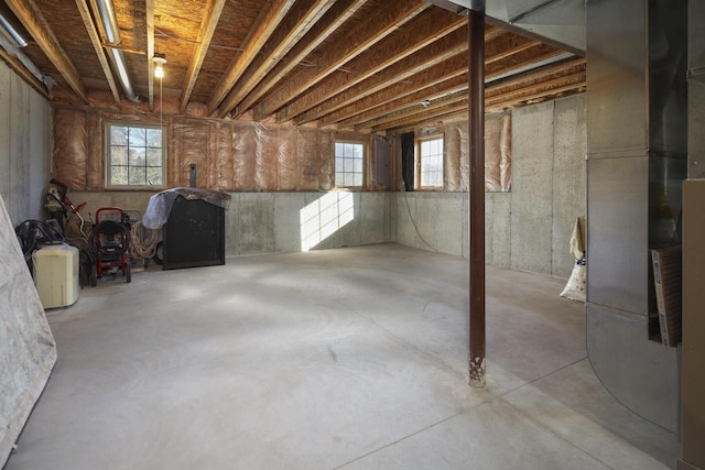 basement with heating unit