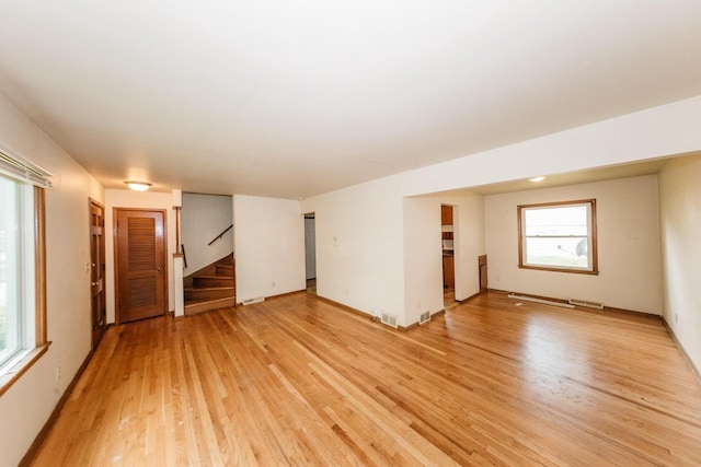 unfurnished living room with light hardwood / wood-style floors