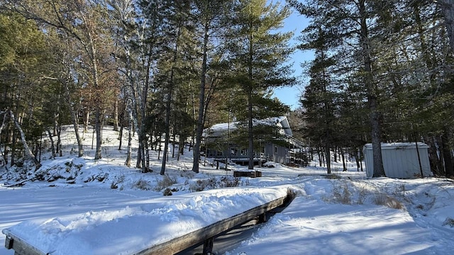 view of yard covered in snow