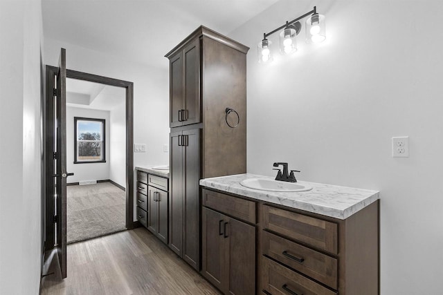 bathroom featuring hardwood / wood-style flooring and vanity