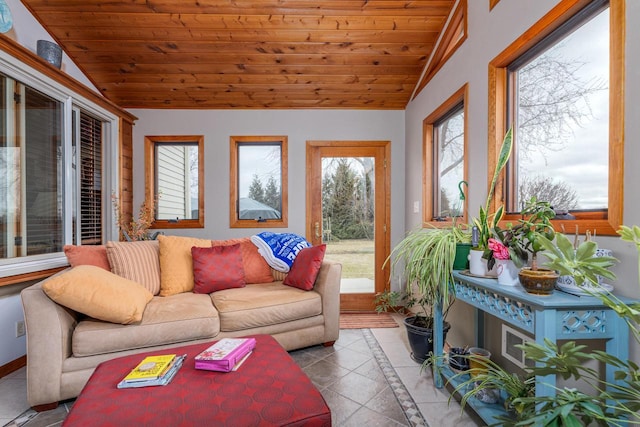 sunroom / solarium with vaulted ceiling and wooden ceiling