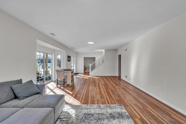 living room with wood-type flooring