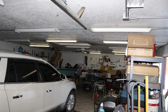 garage featuring a workshop area