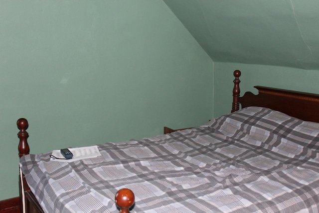 bedroom featuring lofted ceiling