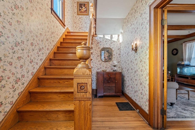 staircase with wood-type flooring