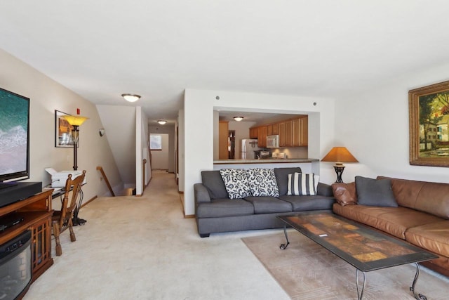 living room featuring light colored carpet