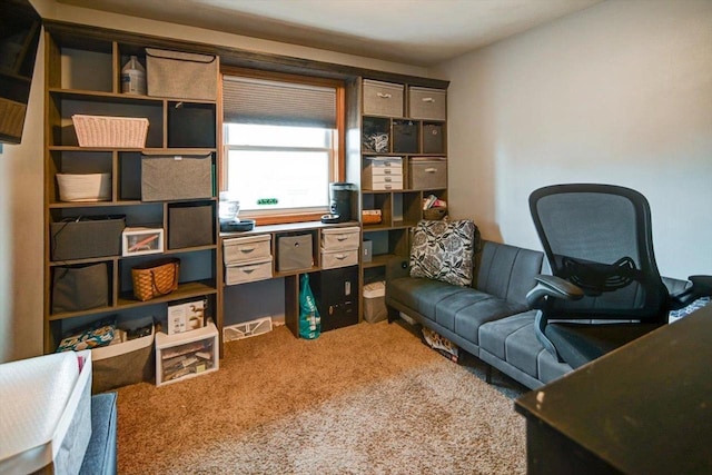 living area with carpet