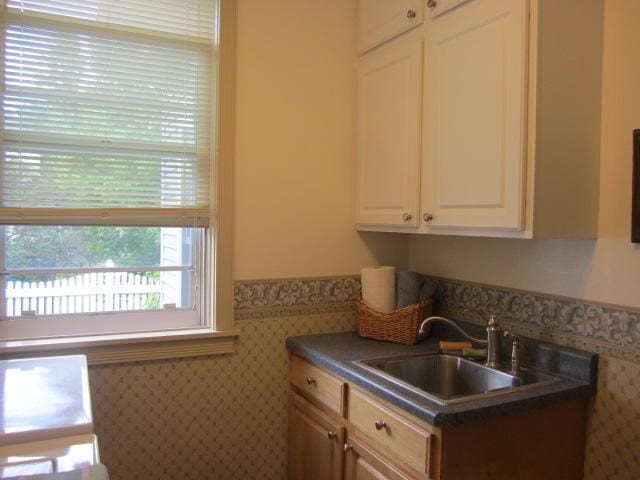 kitchen featuring sink and white cabinets