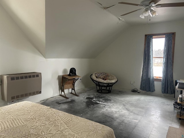 59460 Main St, Mason, WI 54856 - bedroom featuring ceiling fan, lofted ceiling, and heating unit