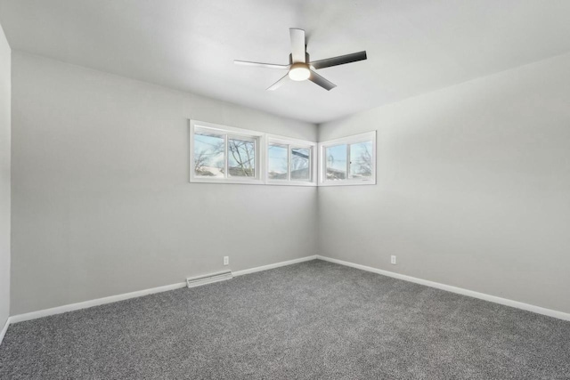 empty room with carpet floors and ceiling fan