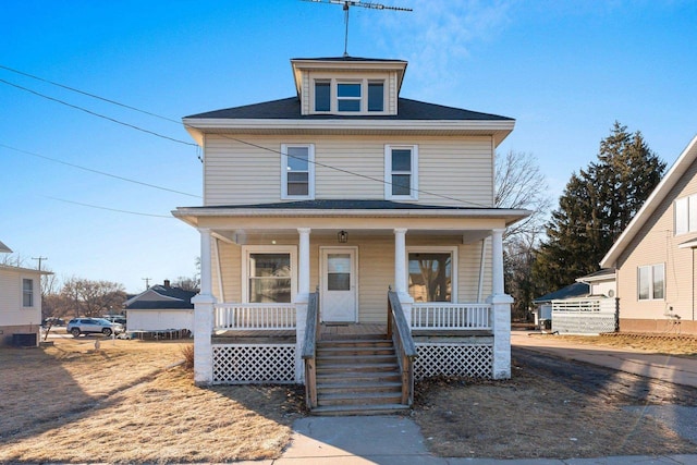 view of front of house featuring central AC and covered porch