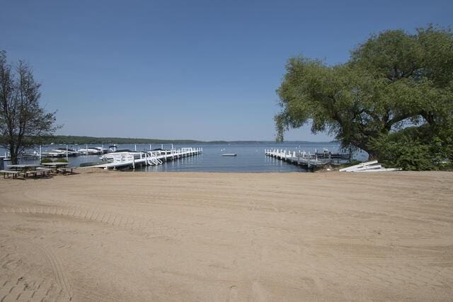 view of dock with a water view