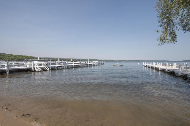 dock area with a water view