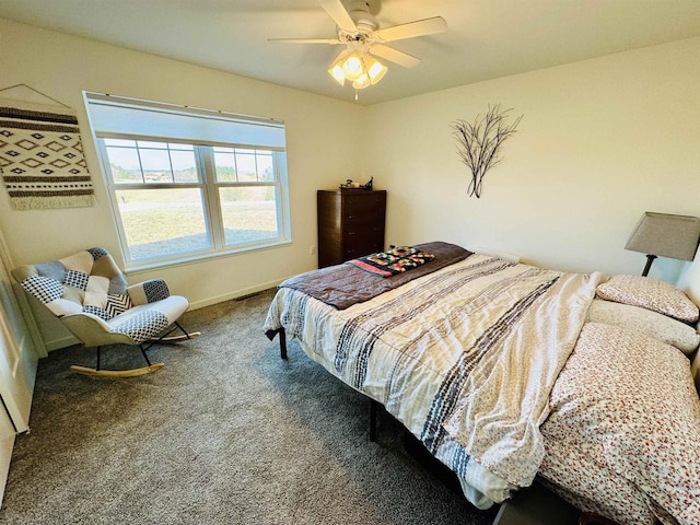 bedroom with carpet flooring and ceiling fan