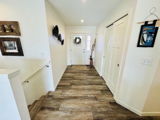 doorway to outside with dark hardwood / wood-style flooring