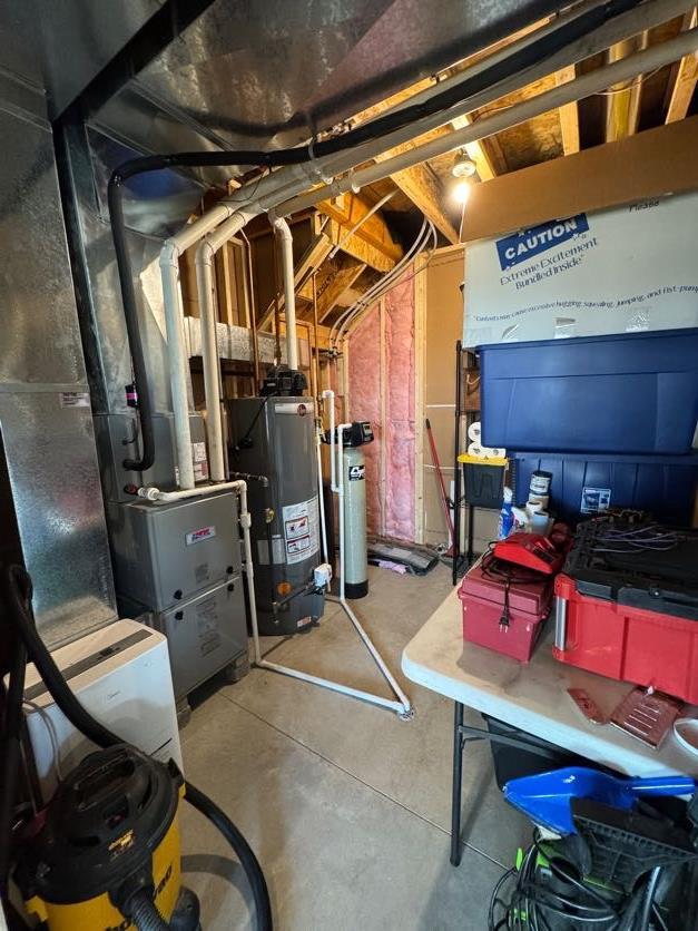 basement featuring water heater