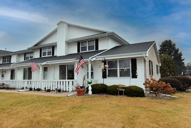 view of front of house featuring a porch and a front lawn