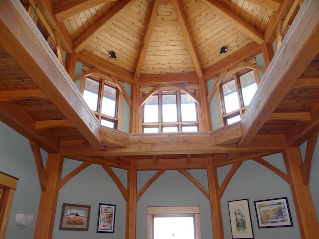 room details with wooden ceiling and beamed ceiling