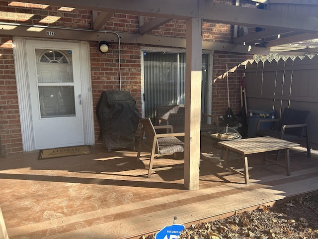 view of patio / terrace featuring grilling area and a deck