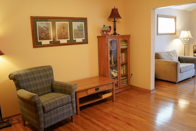 sitting room with light hardwood / wood-style floors