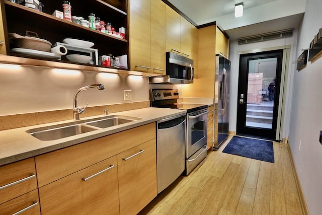 kitchen featuring sink, stainless steel appliances, and light hardwood / wood-style floors