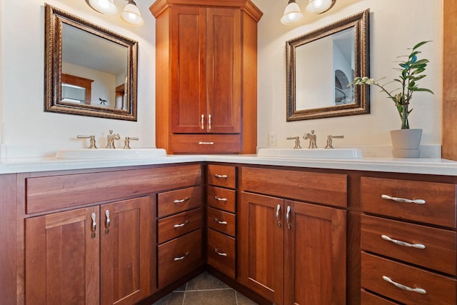 bathroom featuring vanity and tile patterned flooring