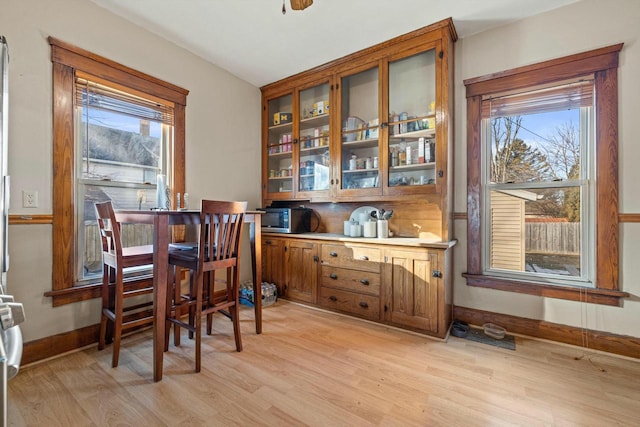 dining area featuring a healthy amount of sunlight and light hardwood / wood-style floors