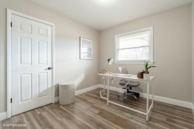 office space featuring hardwood / wood-style floors