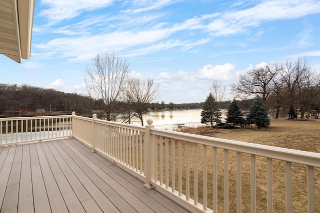 wooden terrace with a water view