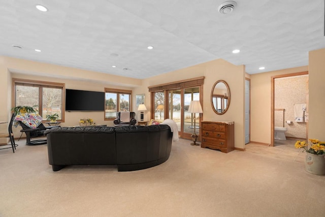 carpeted living room featuring a wealth of natural light