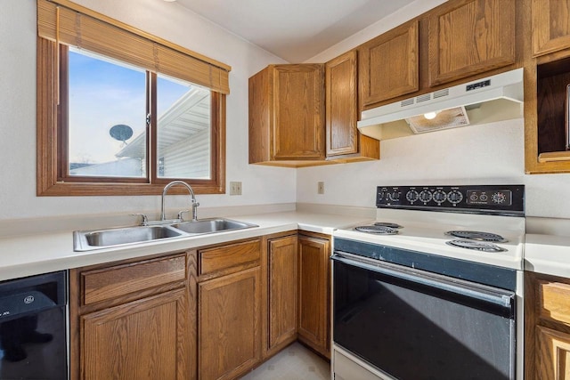 kitchen with dishwasher, sink, and electric range oven