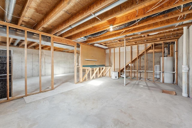 basement featuring water heater