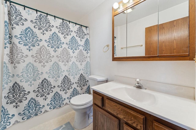 bathroom with walk in shower, vanity, and toilet