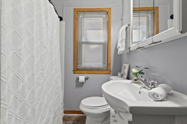 bathroom featuring sink, hardwood / wood-style floors, and toilet