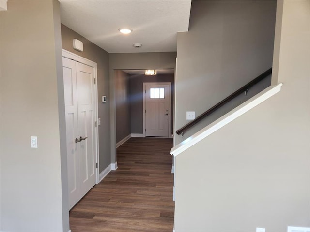 entryway with dark hardwood / wood-style flooring