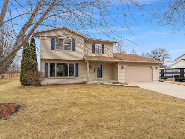 front facade featuring a garage and a front yard