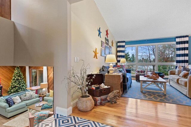 865 Richmond Way, Nekoosa, WI 54457 - living room with hardwood / wood-style flooring, high vaulted ceiling, and baseboards