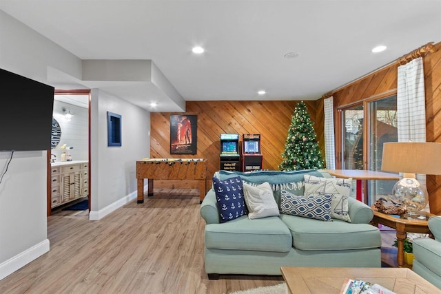 865 Richmond Way, Nekoosa, WI 54457 - living room with wooden walls, baseboards, recessed lighting, and wood finished floors