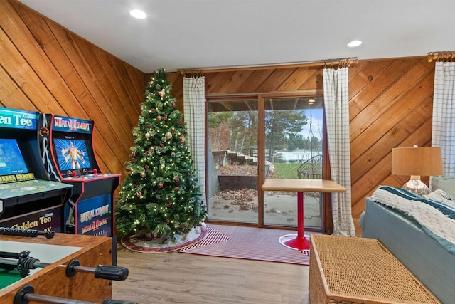 865 Richmond Way, Nekoosa, WI 54457 - recreation room with wood walls, wood finished floors, and recessed lighting