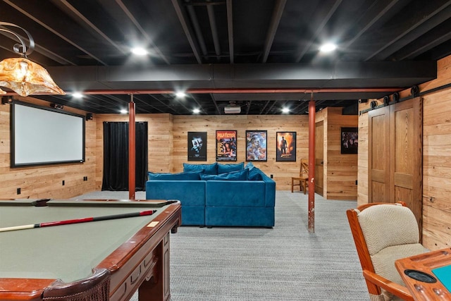 865 Richmond Way, Nekoosa, WI 54457 - playroom with wooden walls, carpet floors, and billiards table